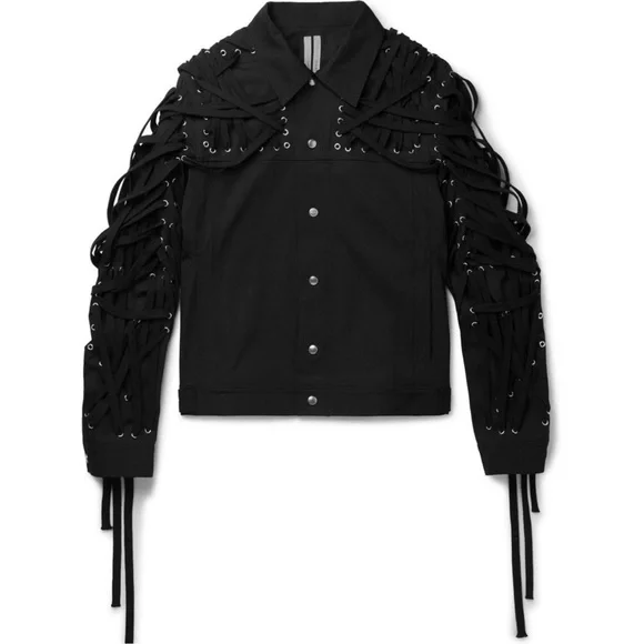 Rick Owens Tecuatl Megalaced Woven Worker Black Jacket